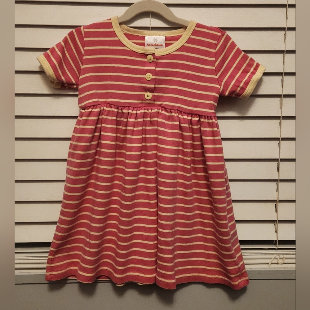 Hanna Andersson Striped Coral and Yellow Dress Size 100